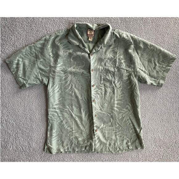Vintage Tommy Bahama Button Shirt Large Silk Hawaiian Floral Green Beach Camp - Picture 1 of 11